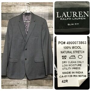 Lauren Ralph Lauren Slim Fit Wool Blazer Men’s 42R Gray Plaid 2 Button